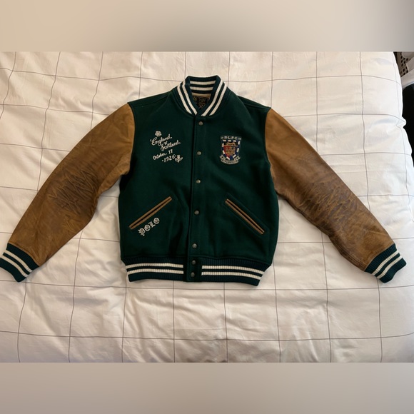 Polo Ralph Lauren Other - Polo Ralph Lauren Lined Varsity Inspired Jacket Moss/Agate Wool Blend Size Large